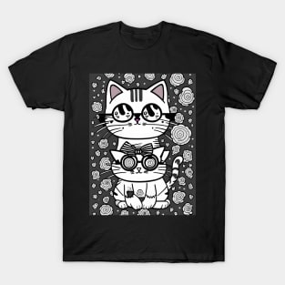 Beautiful Black and White Cat Illustration - Modern Art T-Shirt